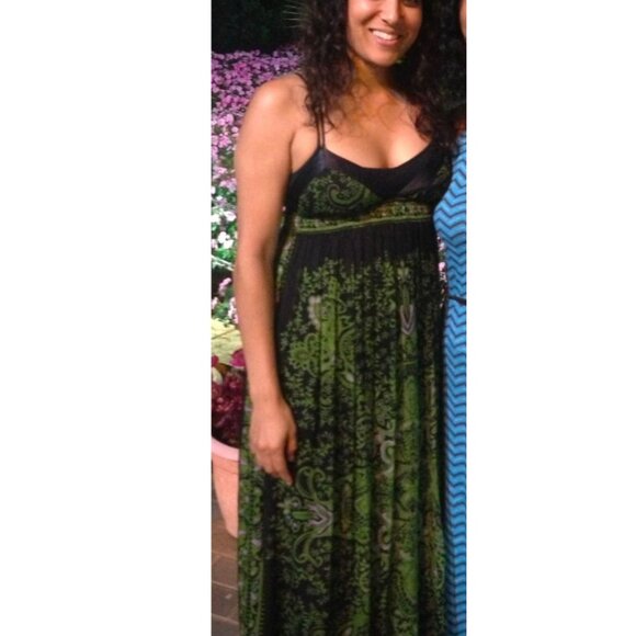 bebe Dresses & Skirts - XS Bebe Green & Black Sheer, Lined Maxi Dress